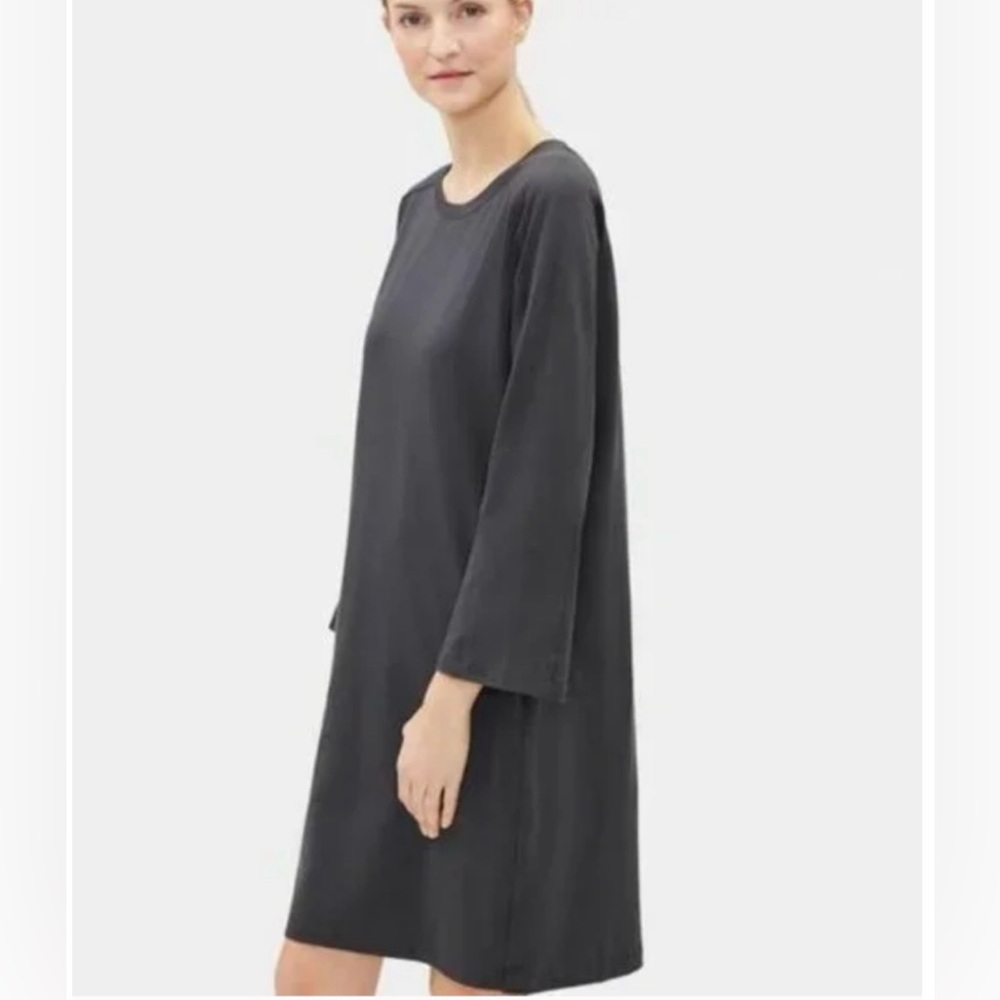 NWT Eileen Fisher Graphite Cotton Stretch Jersey Round Neck K/L Dress
